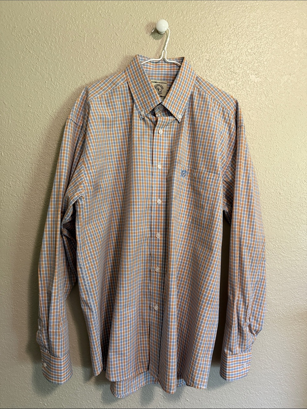 Gunnison Creek Outfitters Light Orange and Blue Plaid Men's Button-Down Shirt
